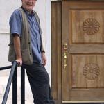 Father Patrick Duffy in front of the Anton Chico Mission, San Jose Parish, Anton Chico, New Mexico, Route 451 (BH 78-88)